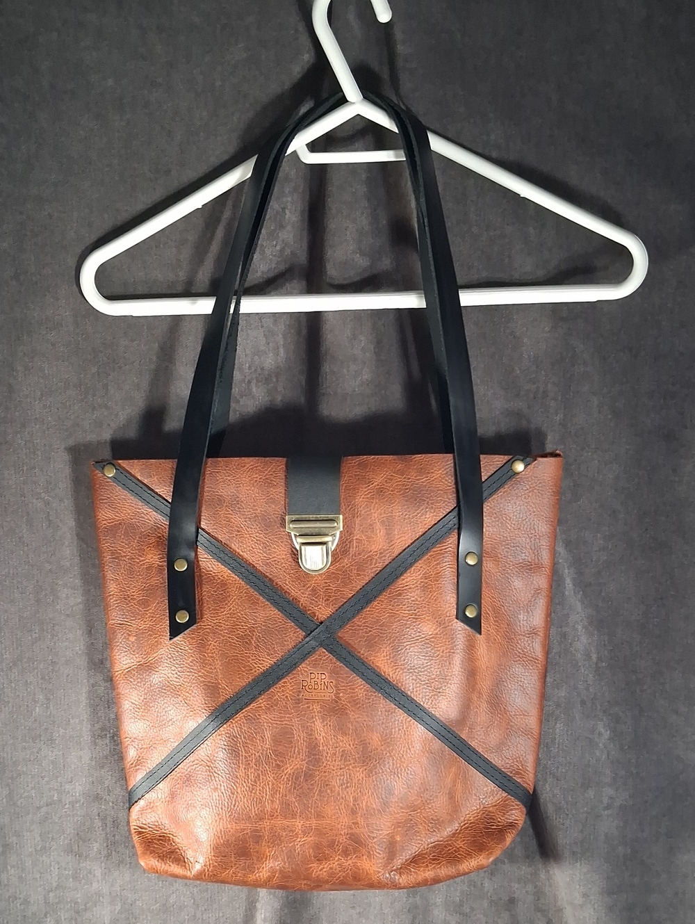 Pip Robins Accessories OOAK Everyday Leather Tote Cognac Black Straps NEW